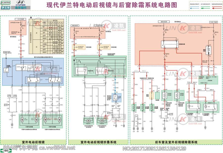 北京现代伊兰特 3指示灯仪表与电动后视镜门窗电路